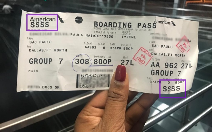 ssss no cartão de embarque
